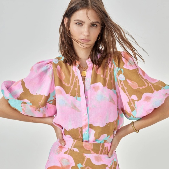 Lanhtropy Tops - Like New LANHTROPY BUBBLE LINEN SHIRT - AQUARELA Linen Size XS